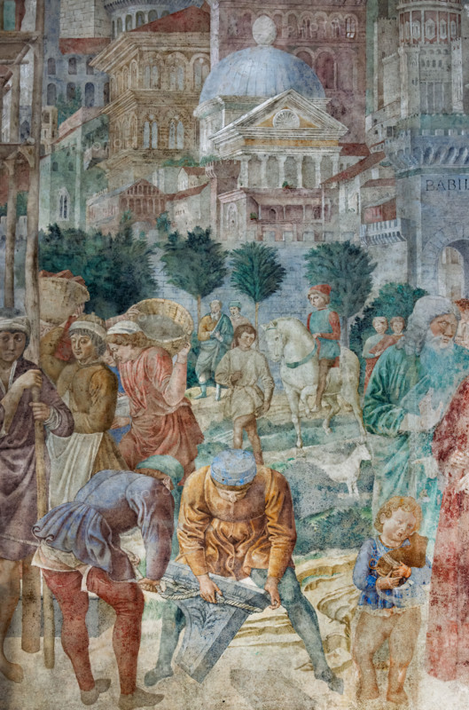 Pisa, Monumental Cemetery: 
 “Construction of the Tower of Babel”, frescoes by Benozzo Gozzoli, 1469/70. 
Detail.
Camposanto Monumentale, Pisa (PI), Toscana - Tuscany, Italia - Italy