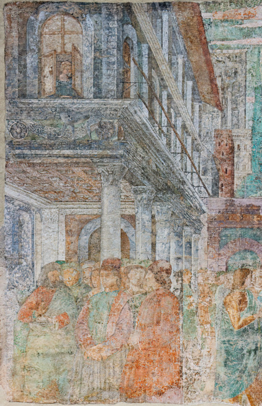 Pisa, Camposanto monumentale:
“Giuseppe alla corte del faraone”, affreschi di Benozzo Gozzoli, 1477.
Particolare con donna alla finestra e gruppo di uomini.

[ENG]
Pisa, Monumental Cemetery: 
 "Joseph at the Court of  Pharaoh”, frescoes by Benozzo Gozzoli, 1477.
Detail with woman at a window and a group of men.
Camposanto Monumentale, Pisa (PI), Toscana - Tuscany, Italia - Italy
