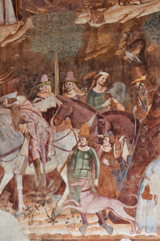 Pisa, Camposanto monumentale: ”Trionfo della Morte”, particolare degli affreschi di Buonamico Buffalmacco, 1336/1341. Dettaglio con nobili cavalieri e falconieri, cavalli e levriero, falcone.

[ENG]
Pisa, Monumental Cemetery: "Triumph of Death," detail of the frescoes by Buonamico Buffalmacco, 1336/1341. Detail with noble knights and falconers, horses and a greyhound, and a falcon.
Camposanto Monumentale, Pisa (PI), Toscana - Tuscany, Italia - Italy