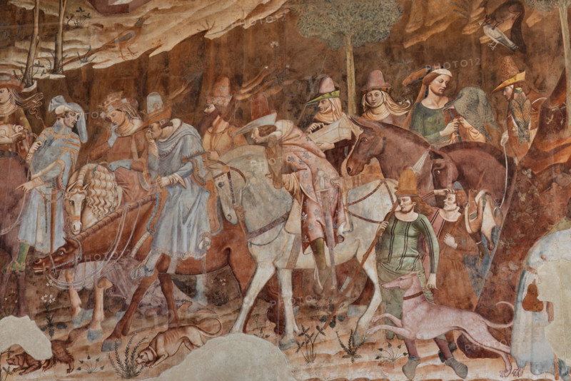 Pisa, Camposanto monumentale: ”Trionfo della Morte”, particolare degli affreschi di Buonamico Buffalmacco, 1336/1341. Dettaglio con uomini, donne, cavalli e levriero, nobili cavalieri e falconiere.

[ENG]
Pisa, Monumental Cemetery: "Triumph of Death," detail of the frescoes by Buonamico Buffalmacco, 1336/1341. Detail with men, women, horses and greyhound, noble knights and falconers.
Camposanto Monumentale, Pisa (PI), Toscana - Tuscany, Italia - Italy