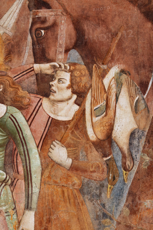 Pisa, Monumental Cemetery: "Triumph of Death," detail of the frescoes by Buonamico Buffalmacco, 1336/1341. Detail with noble knights and falconers, horses and birds.
Camposanto Monumentale, Pisa (PI), Toscana - Tuscany, Italia - Italy