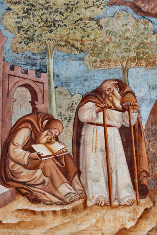 Pisa, Monumental Cemetery: "Triumph of Death," detail of the frescoes by Buonamico Buffalmacco, 1336/1341. Detail with description of the hermit life.
Camposanto Monumentale, Pisa (PI), Toscana - Tuscany, Italia - Italy