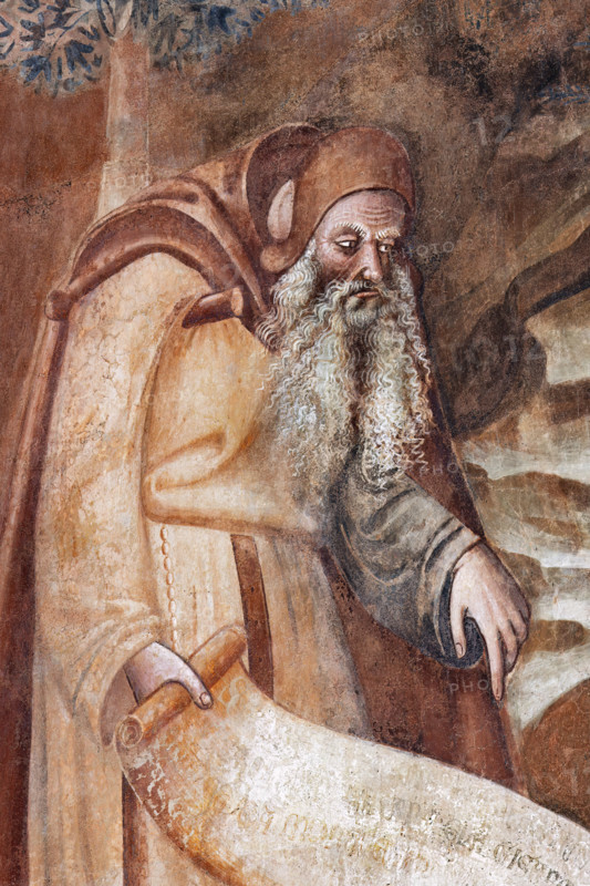 Pisa, Monumental Cemetery: "Triumph of Death," detail of the frescoes by Buonamico Buffalmacco, 1336/1341. Detail with description of the hermit life.
Camposanto Monumentale, Pisa (PI), Toscana - Tuscany, Italia - Italy