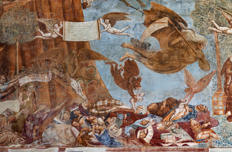 Pisa, Camposanto monumentale: ”Trionfo della Morte”, particolare degli affreschi di Buonamico Buffalmacco, 1336/1341. Dettaglio con  storpi che invocano la morte (raffigurata con la falce) e anime di morti appestati afferrate da diavoli.

[ENG]
Pisa, Monumental Cemetery: "Triumph of Death," detail of the frescoes by Buonamico Buffalmacco, 1336/1341. Detail with cripples calling for death (portrayed with the scythe) and souls of plague-stricken dead being seized by devils.
Camposanto Monumentale, Pisa (PI), Toscana - Tuscany, Italia - Italy