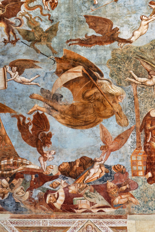 Pisa, Camposanto monumentale: ”Trionfo della Morte”, particolare degli affreschi di Buonamico Buffalmacco, 1336/1341. Dettaglio con anime di morti di peste afferrate da diavoli e la morte raffigurata con la falce.

[ENG]
Pisa, Monumental Cemetery: "Triumph of Death," detail of the frescoes by Buonamico Buffalmacco, 1336/1341. Detail of souls of plague victims seized by devils and death portrayed with the scythe.
Camposanto Monumentale, Pisa (PI), Toscana - Tuscany, Italia - Italy