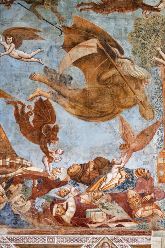 Pisa, Camposanto monumentale: ”Trionfo della Morte”, particolare degli affreschi di Buonamico Buffalmacco, 1336/1341. Dettaglio con anime di morti di peste afferrate da diavoli e la morte raffigurata con la falce.

[ENG]
Pisa, Monumental Cemetery: "Triumph of Death," detail of the frescoes by Buonamico Buffalmacco, 1336/1341. Detail of souls of plague victims seized by devils and death portrayed with the scythe.
Camposanto Monumentale, Pisa (PI), Toscana - Tuscany, Italia - Italy