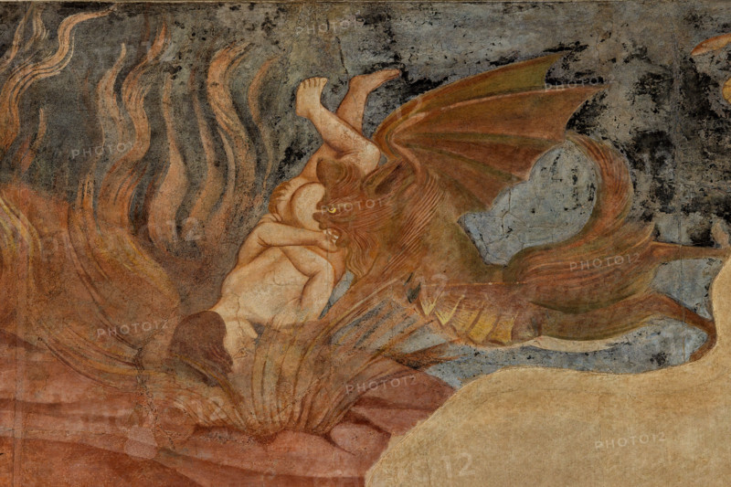 Pisa, Monumental Cemetery: "Triumph of Death," detail of the frescoes by Buonamico Buffalmacco, 1336/1341.Detail with devil grabbing the soul of a dead.
Camposanto Monumentale, Pisa (PI), Toscana - Tuscany, Italia - Italy