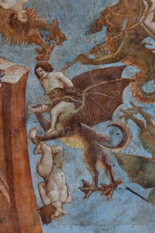 Pisa, Monumental Cemetery: "Triumph of Death," detail of the frescoes by Buonamico Buffalmacco, 1336/1341. Detail with the battle between angels and bat demons for the souls of the deceased.
Camposanto Monumentale, Pisa (PI), Toscana - Tuscany, Italia - Italy
