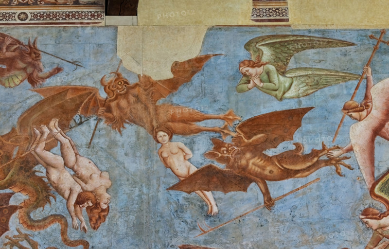 Pisa, Monumental Cemetery: "Triumph of Death," detail of the frescoes by Buonamico Buffalmacco, 1336/1341. Detail with the battle between angels and bat demons for the souls of the deceased.
Camposanto Monumentale, Pisa (PI), Toscana - Tuscany, Italia - Italy