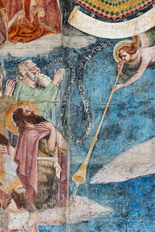 Pisa, Camposanto monumentale:
“Giudizio Universale”.  Affreschi di Buonamico Buffalmacco, 1336/1341.
particolare con un angelo buccinatore (suonatore di buccina, o tubicino).

[ENG]
Pisa, Monumental Cemetery: "The Last Judgement”. Frescoes by Buonamico Buffalmacco, 1336/1341.
Detail with an angel playing a tuba.
Camposanto Monumentale, Pisa (PI), Toscana - Tuscany, Italia - Italy