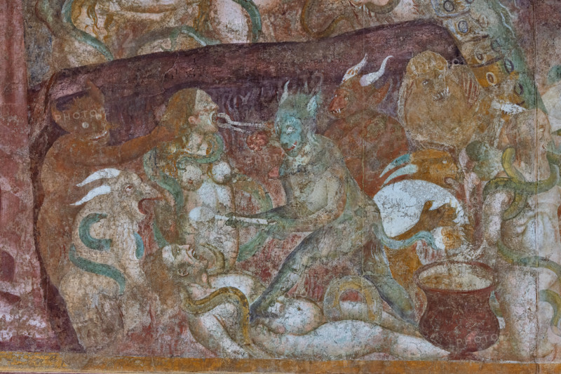 Pisa, Monumental Cemetery: “Hell”. Frescoes by Buonamico Buffalmacco, 1336/1341.
Detail with the circle of misers.
Camposanto Monumentale, Pisa (PI), Toscana - Tuscany, Italia - Italy
