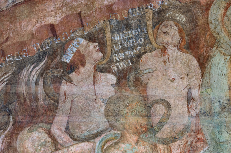 Pisa, Camposanto monumentale:
“Inferno”.  Affreschi di Buonamico Buffalmacco, 1336/1341.
Particolare con il girone degli iracondi. I suicidi sono appesi per la gola con ganci da macelleria. 

[ENG]
Pisa, Monumental Cemetery: “Hell”. Frescoes by Buonamico Buffalmacco, 1336/1341.
Detail with the circle of the wrathful. Suicide victims are hung by the throat with meat hooks.
Camposanto Monumentale, Pisa (PI), Toscana - Tuscany, Italia - Italy