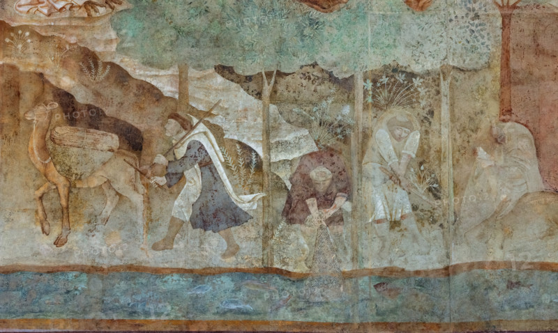 Pisa, Camposanto Monumentale: “Tebaide”,
storie degli Eremiti e dei Santi Padri ispirate alla “Vitae Patrum” del canonico domenicano Cavalca. 
La parte inferiore dell’opera rappresenta un fiume ricco di pesci e un monaco al centro che tira la rete. A sinistra un altro monaco si avvicina alla porta della città con un cammello carico. A destra un monaco che lavora la terra.
Affreschi di Buonamico Buffalmacco, 1336/1341.


[ENG]
Pisa, Monumental Cemetery: “Thebaid”, Stories of the Hermits and the Holy Fathers inspired by the Vitae Patrum by the Dominican Domenico Canon Cavalca. 
The lower part of the work depicts a river full of fish and a monk in the center pulling in a net. On the left, another monk approaches the city gate with a loaded camel . On the right, a monk works the land.
Frescoes by Buonamico Buffalmacco, 1336/1341.
Camposanto Monumentale, Pisa (PI), Toscana - Tuscany, Italia - Italy