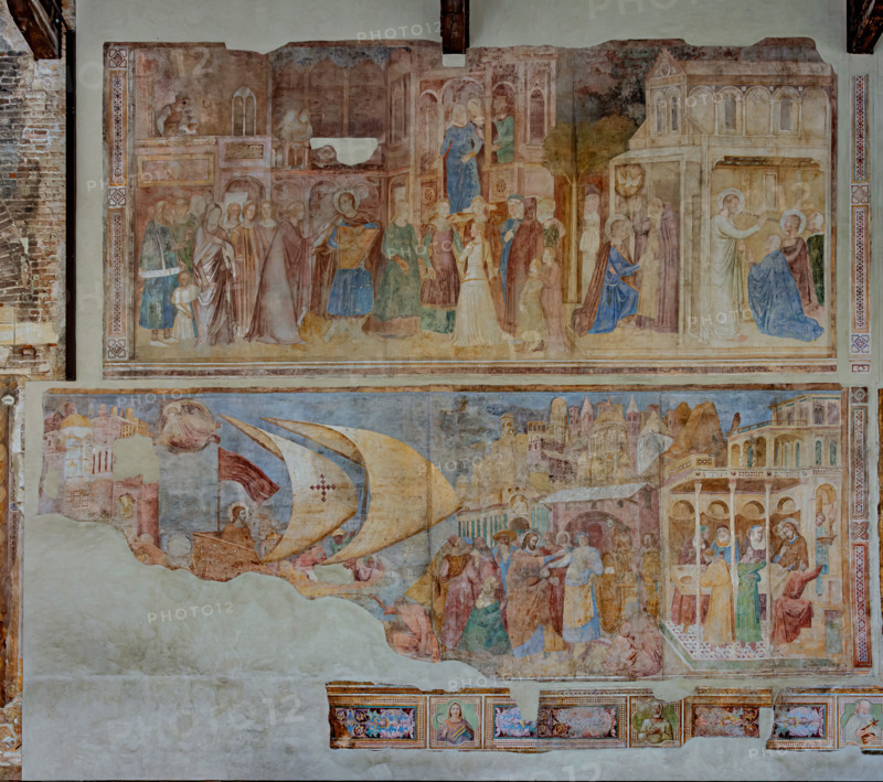 Pisa, Monumental Cemetery: 
above “Conversion of Saint Ranieri”, fresco by Andrea di Bonaiuto, 1376/1378 and below “Return to Pisa of Saint Ranieri”, fresco by Antonio Veneziano, 1384/1386.
Camposanto Monumentale, Pisa (PI), Toscana - Tuscany, Italia - Italy
