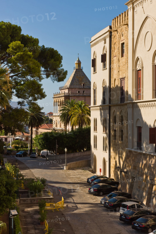 Palermo, The Royal Palace or Palazzo dei Normanni (Palace of the Normans): the western façade, the gardens of St. Peter Bastion. In the background, the Porta Nuova Tower.
Palazzo Reale (Palazzo dei Norma, Palermo (PA), Sicilia - Sicily, Italia - Italy