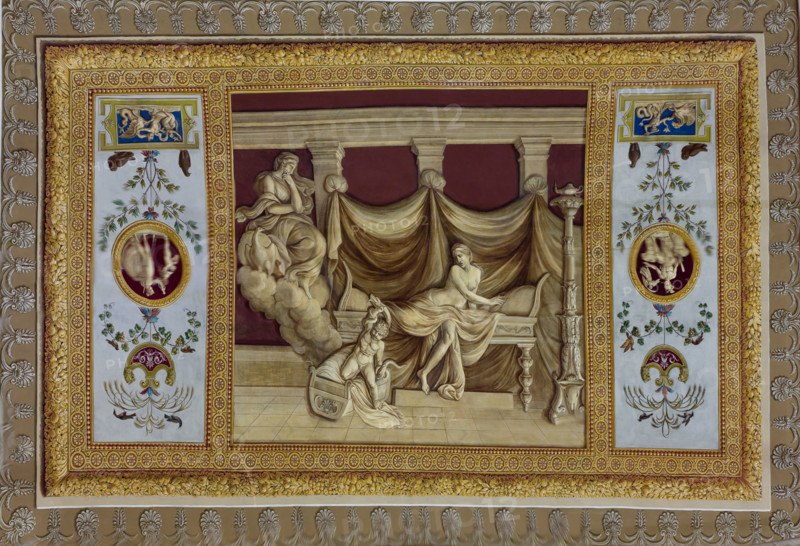 Palermo, The Royal Palace or Palazzo dei Normanni (Palace of the Normans), the Royal Apartment, The Hercules Hall (Parliament of the Sicily Regional Assembly), decorative frieze (dry wall painting): "Birth of Hercules", by Giuseppe Velasco, 1812.
Palazzo Reale (Palazzo dei Norma, Palermo (PA), Sicilia - Sicily, Italia - Italy