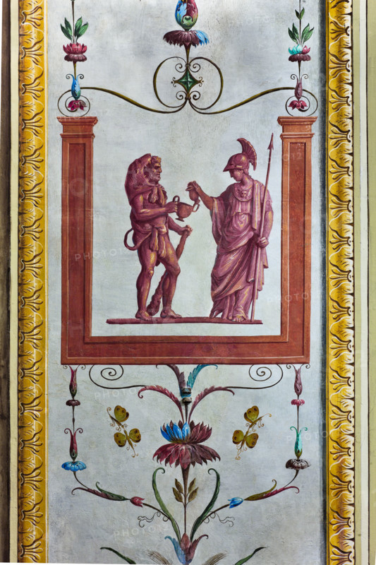 Palermo, The Royal Palace or Palazzo dei Normanni (Palace of the Normans), the Royal Apartment, The Hercules Hall (Parliament of the Sicily Regional Assembly): detail of decorative frieze (dry wall painting).
Palazzo Reale (Palazzo dei Norma, Palermo (PA), Sicilia - Sicily, Italia - Italy