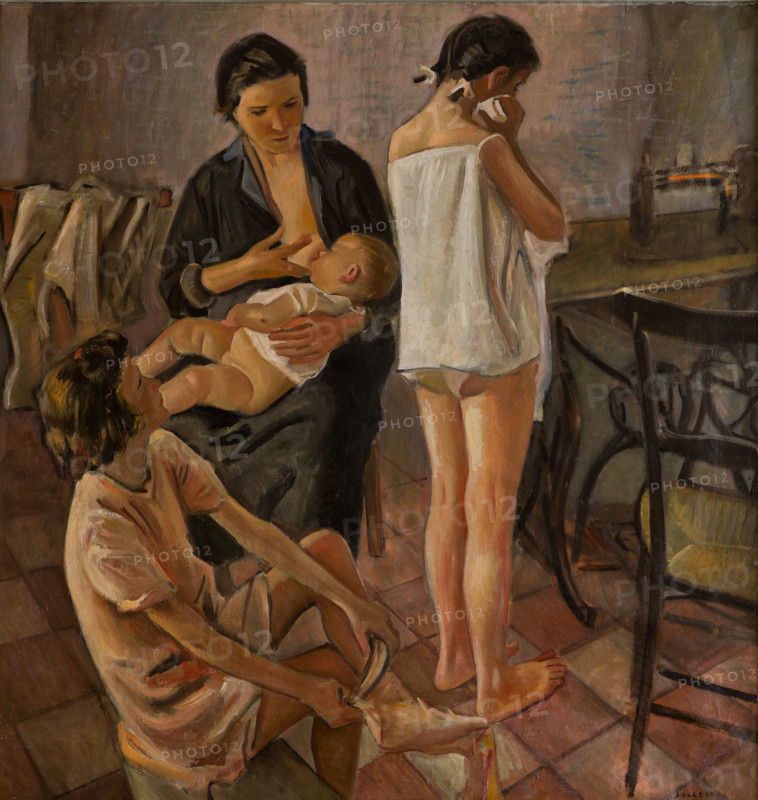 Palermo, Palazzo Reale o Palazzo dei Normanni, Appartamento Reale, Studio Alaimo:   dipinto a olio di Alfonso Amorelli, che rappresenta una madre che allatta suo figlio e due ragazze.
  
[ENG]
Palermo, The Royal Palace or Palazzo dei Normanni (Palace of the Normans), Studio Alaimo: oil painting by Alfonso Amorelli which represents a mother breastfeeding her baby and two girls.
Palazzo Reale (Palazzo dei Norma, Palermo (PA), Sicilia - Sicily, Italia - Italy