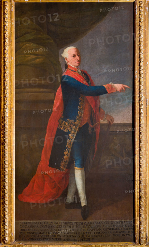Palermo, Palazzo Reale o Palazzo dei Normanni, Appartamento Reale, Sala dei Viceré: "Francesco d'Aquino", Vicere´ dal 1786 al 1795; dipinto a olio  attribuito a Giuseppe Velasques (1750-1827).

[ENG]
Palermo, The Royal Palace or Palazzo dei Normanni (Palace of the Normans), The Royal Apartment, The Viceroy Room: "Francesco d'Aquino, Vicery from 1786 to 1795; oil painting attributed to Giuseppe Velasques (1750-1827).
Palazzo Reale (Palazzo dei Norma, Palermo (PA), Sicilia - Sicily, Italia - Italy