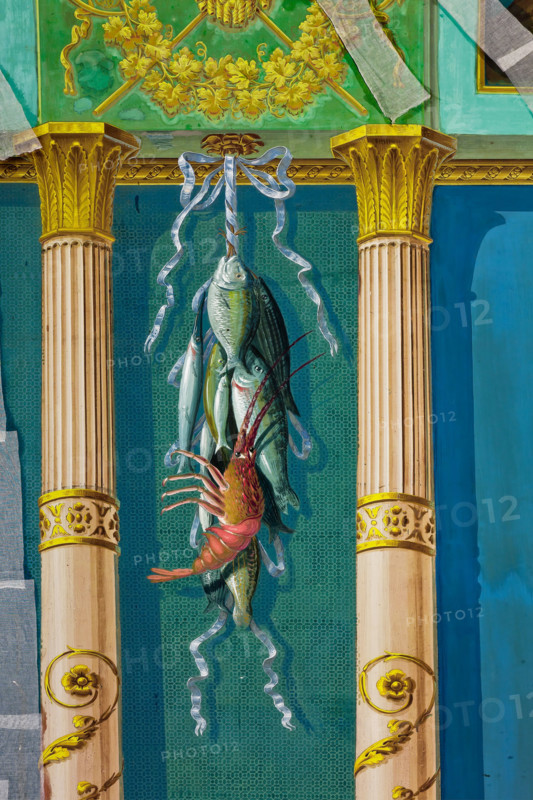 Palermo, Palazzo Reale o Palazzo dei Normanni, Appartamento Reale, Sala Pompeiana: particolare con pesci e aragosta, pittura murale a secco di Giuseppe Patania, 1830 circa.

[ENG]
Palermo, The Royal Palace or Palazzo dei Normanni (Palace of the Normans), The Royal Apartment, the Pompeiana Room: detail with fish and , dry wall painting by Giuseppe Patania, about 1830.
Palazzo Reale (Palazzo dei Norma, Palermo (PA), Sicilia - Sicily, Italia - Italy