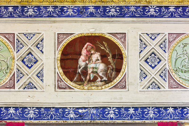 Palermo, The Royal Palace or Palazzo dei Normanni (Palace of the Normans), The Royal Apartment, The Red Room: detail of the decoration depicting a cameo with a satyr and a centaur.
Palazzo Reale (Palazzo dei Norma, Palermo (PA), Sicilia - Sicily, Italia - Italy