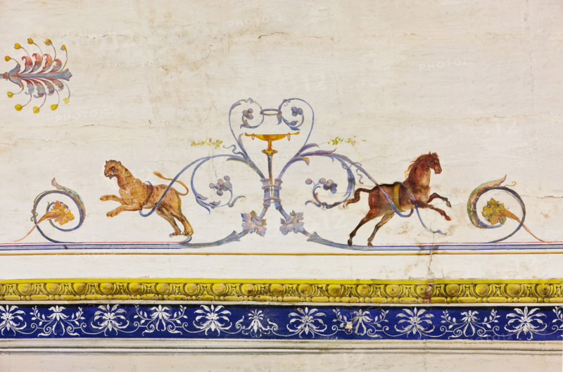 Palermo, The Royal Palace or Palazzo dei Normanni (Palace of the Normans), The Royal Apartment, The Red Room: detail of the decoration depicting a tiger and a horse.
Palazzo Reale (Palazzo dei Norma, Palermo (PA), Sicilia - Sicily, Italia - Italy