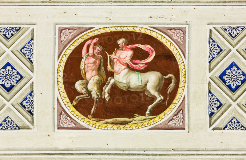 Palermo, The Royal Palace or Palazzo dei Normanni (Palace of the Normans), The Royal Apartment, The Red Room: detail of the decoration depicting a cameo with Achilles and Chiron.
Palazzo Reale (Palazzo dei Norma, Palermo (PA), Sicilia - Sicily, Italia - Italy