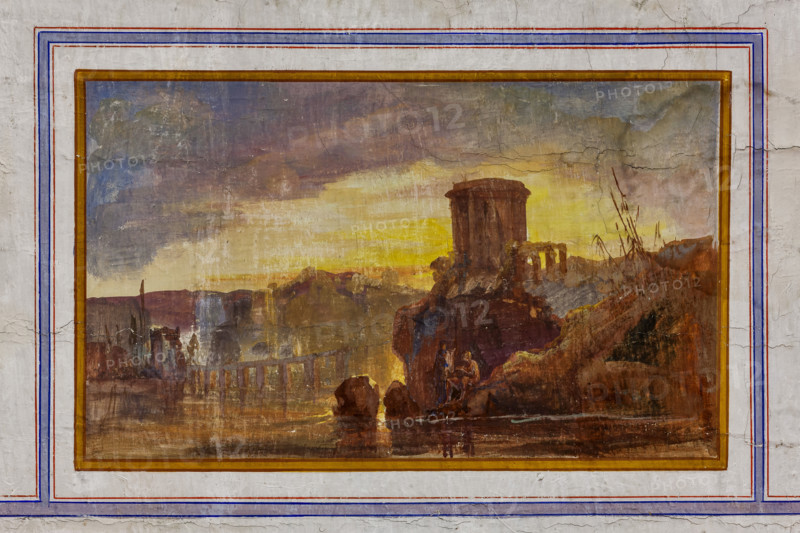 Palermo, Palazzo Reale o Palazzo dei Normanni, Appartamento Reale, Sala Rossa, la volta: particolare decorativo con paesaggio.

[ENG]
Palermo, The Royal Palace or Palazzo dei Normanni (Palace of the Normans), The Royal Apartment, The Red Room: detail of the decoration depicting  a landscape.
Palazzo Reale (Palazzo dei Norma, Palermo (PA), Sicilia - Sicily, Italia - Italy