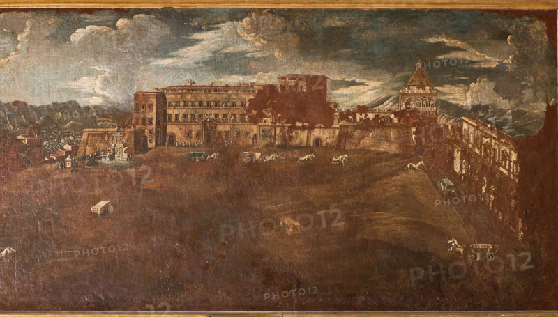 Palermo, Palazzo Reale o Palazzo dei Normanni, Appartamento Reale, Stanza del Monetiere (accanto al Gabinetto Cinese):   "Veduta di Palazzo Reale intorno al 1760", di anonimo siciliano del XVIII secolo.

[ENG]
Palermo, The Royal Palace or Palazzo dei Normanni (Palace of the Normans), The Royal Apartment, The Monetiere Room (next to the Chinese Room): "View of the Royal Palace about 1760", by Sicilian anonymous artist, XVIII century.
Palazzo Reale (Palazzo dei Norma, Palermo (PA), Sicilia - Sicily, Italia - Italy