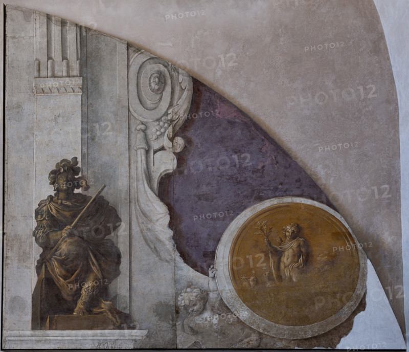 Palermo, The Royal Palace or Palazzo dei Normanni (Palace of the Normans), basement (under the Cortile Maqueda), one of the Montalto halls, lunette: detail of frescoes with allegorical figure.
Palazzo Reale (Palazzo dei Norma, Palermo (PA), Sicilia - Sicily, Italia - Italy
