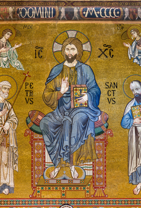 Palermo, Palazzo Reale o Palazzo dei Normanni,  Cappella Palatina (Basilica), controfacciata: mosaico "Maestà di Cristo in trono tra i santi Pietro e Paolo", XII secolo.

[ENG]
Palermo, The Royal Palace or Palazzo dei Normanni (Palace of the Normans), The Palatine Chapel (Basilica), counter-façade: mosaic "Majesty of Christ enthroned between Saints Peter and Paul",  XII century.
Palazzo Reale (Palazzo dei Norma, Palermo (PA), Sicilia - Sicily, Italia - Italy