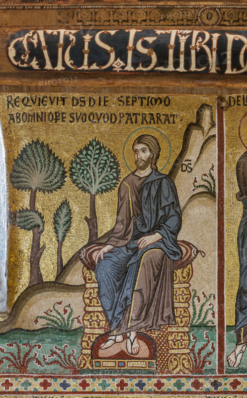 Palermo, The Royal Palace or Palazzo dei Normanni (Palace of the Normans), The Palatine Chapel (Basilica), cycle of mosaics on the Old Testament, cycle of the Creation: "The Creator's Rest on the Seventh Day", XII century.
Palazzo Reale (Palazzo dei Norma, Palermo (PA), Sicilia - Sicily, Italia - Italy