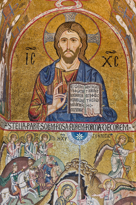 Palermo, Palazzo Reale o Palazzo dei Normanni,  Cappella Palatina (Basilica), abside meridionale o absidiola di San Paolo, mosaici: "Cristo Pantocrator" e "Natività", secolo XII.

[ENG]
Palermo, The Royal Palace or Palazzo dei Normanni (Palace of the Normans), The Palatine Chapel (Basilica), Southern apse or St. Paul's "absidiola", mosaics: "Christ Pantocrator" and "Nativity", XII century.
Palazzo Reale (Palazzo dei Norma, Palermo (PA), Sicilia - Sicily, Italia - Italy