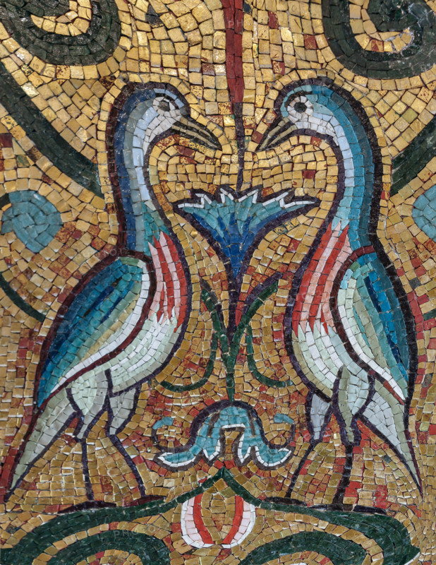 Palermo, The Royal Palace or Palazzo dei Normanni (Palace of the Normans), The Palatine Chapel (Basilica), mosaic below an archof a llancet window: "A couple of birds", XII century.
Palazzo Reale (Palazzo dei Norma, Palermo (PA), Sicilia - Sicily, Italia - Italy