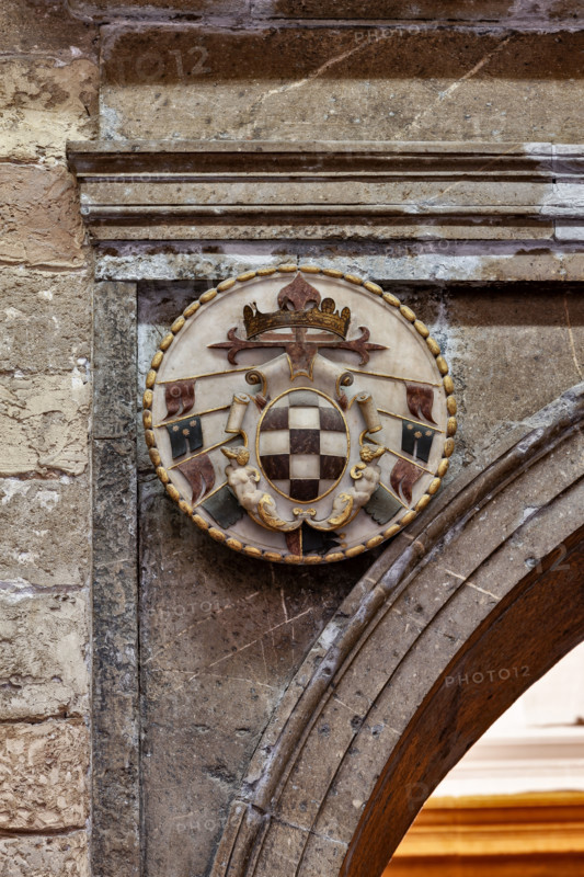 Palermo, Palazzo Reale o Palazzo dei Normanni, Torre Joharia, Sala dei Venti: stemma del Viceré Toledo.

[ENG]
Palermo, The Royal Palace or Palazzo dei Normanni (Palace of the Normans), Joharia Tower, the Winds Room: emblem of Viceroy Toledo.
Palazzo Reale (Palazzo dei Norma, Palermo (PA), Sicilia - Sicily, Italia - Italy