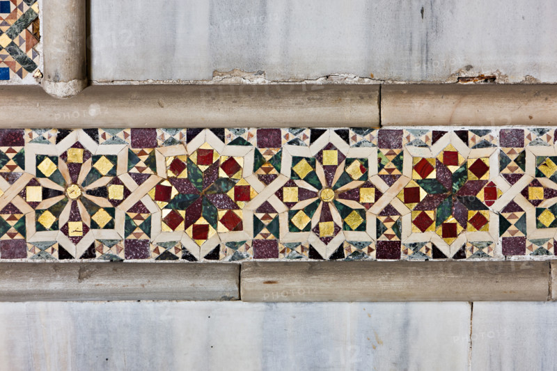 Palermo, The Royal Palace or Palazzo dei Normanni (Palace of the Normans), Pisana Tower, the King Roger Room (the Room which was commissioned by King Roger II d'Altavilla), marble coverings: detail of mosaic with geometric pattern.
Palazzo Reale (Palazzo dei Norma, Palermo (PA), Sicilia - Sicily, Italia - Italy