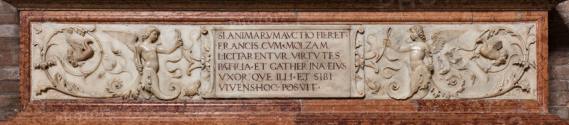 Modena, Duomo, interno, navata destra: monumento funerario dedicato a Francesco Molza; di Bartolomeo Spani, 1516. Marmo di Carrara, marmo proconnesio, pietra d'Istria e rosso ammonitico.

[ENG]
Modena, Cathedral, interior, right aisle: funerary monument dedicated to Francesco Molza; Bartolomeo Spani, 1516. Carrara marble, Proconnesian marble, Istrian stone and red ammonitic stone.
Duomo, Modena (MO), Emilia Romagna, Italia - Italy