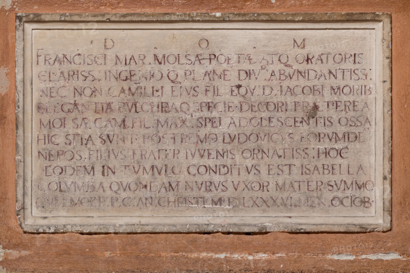 Modena, Duomo, interno, navata destra: monumento funerario dedicato a Francesco Molza; di Bartolomeo Spani, 1516. Marmo di Carrara, marmo proconnesio, pietra d'Istria e rosso ammonitico.

[ENG]
Modena, Cathedral, interior, right aisle: funerary monument dedicated to Francesco Molza; Bartolomeo Spani, 1516. Carrara marble, Proconnesian marble, Istrian stone and red ammonitic stone.