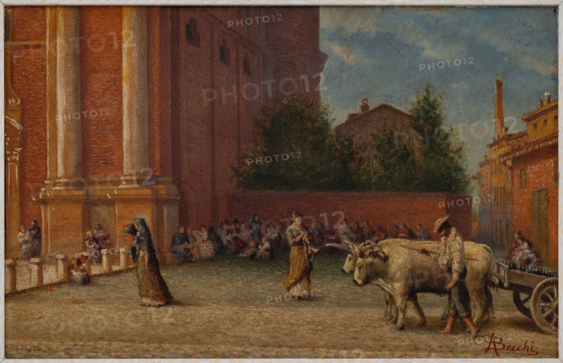 Collezione Assicoop Unipol, inv. n°  896: 
Andrea Becchi (1848-1926); “Truciolo a Carpi”; olio su cartone, cm. 25,5 x 40.
Nel XVIII secolo a Carpi prosperava l'arte del creare trucioli, ovvero delle lamine di legno sottolissime ricavate da alberi di salice e pioppo, che a loro volta erano intrecciati per poi essere utilizzati nella composizione di cappelli, che prendevano appunto il nome di "cappelli de treza de legno". Si trattava di un'invenzione del XVI secolo del carpigano Nicolò Biondo.
--

[ENG]
Andrea Becchi (1848-1926); “Truciolo in Carpi”; oil painting on panel, cm. 25,5 x 40.
In the 18th century, Carpi was home to the art of creating shavings, or very thin strips of wood taken from willow and poplar trees. These were then woven together to make hats, which were then known as "cappelli de treza de legno" (wooden shaving hats). This was a 16th-century invention by Nicolò Biondo of Carpi.
Collezione Assicoop - Unipol, Modena (MO), Emilia Romagna, Italia - Italy