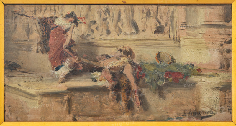 Collezione Assicoop Unipol, inv. n° 899: 
Giovanni Muzzioli (1854-1894); “Studio per le Baccanti”; olio su tavoletta, cm. 9x17.

[ENG]
Giovanni Muzzioli (1854-1894); “Studio for the Bacchantes”; oil painting pen a small panel, cm. 9x17.
Collezione Assicoop - Unipol, Modena (MO), Emilia Romagna, Italia - Italy