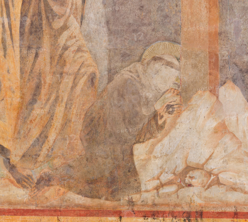 Assisi, Basilica superiore di San Francesco, transetto meridionale, parete est, Crocifissione: dettaglio con San Francesco ai piedi della croce
Affreschi di Cimabue (Cenni di Pepo 1277-1283?).

[ENG]
Assisi, Upper Basilica of San Francis, southern transept, east wall, Crucifixion: detail with St. Francis at the foot of the cross.
Frescoes by Cimabue (Cenni di Pepo 1277-1283?).
Basilica superiore di San France, Assisi (PG), Umbria, Italia - Italy