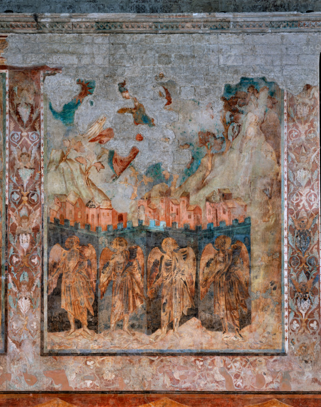 Assisi, Basilica superiore di San Francesco, transetto meridionale, parete sud, “Visioni apocalittiche”: “L’angelo del sesto sigillo e gli angeli dei venti ai quattro angoli della terra”.  Affreschi di Cimabue (Cenni di Pepo 1277-1283?) e bottega.

[ENG]
Assisi, Upper Basilica of Saint Francis, the southern transept, the southern wall, “Apocalyptic visions”: “The Angel of the Sixth Seal and the Angels of the Winds at the Four Corners of the Earth.” Frescoes by Cimabue (Cenni di Pepo 1277-1283?) and workshop.
Basilica di San Francesco, Assisi (PG), Umbria, Italia - Italy