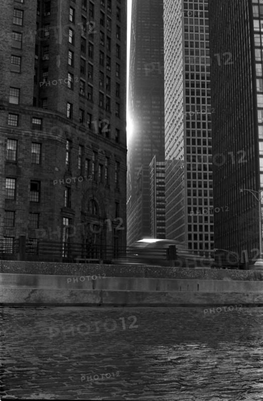 Blurred Car and Urban Buildings, Chicago, Illinois, USA
