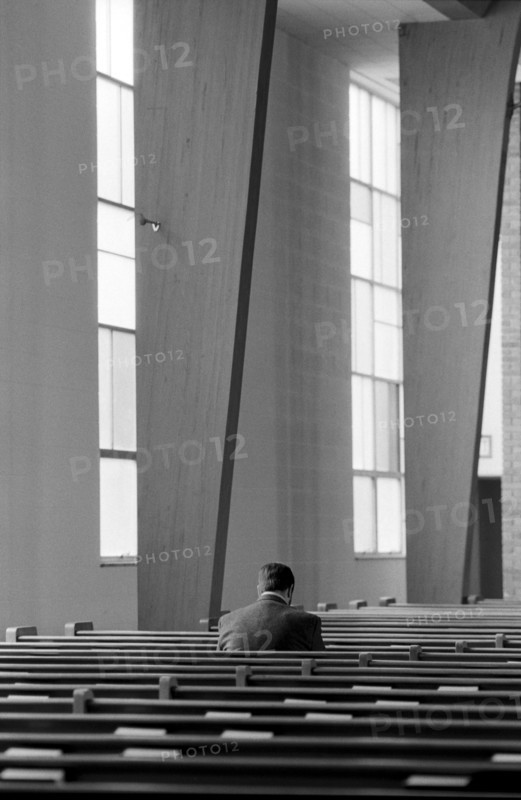 Man Sitting Alone in Church, Rear View