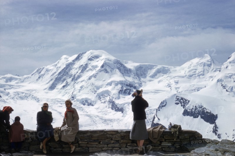 Lyskamm Mountain Peak in Winter, View from Gornergrat, Switzerland, 1956