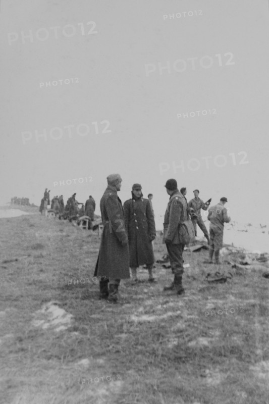 Group of Military Soldiers in Uniform Outdoor, WWII, HQ 2nd Battalion, 389th Infantry, US Army Military Base, Indiana, USA, 1942