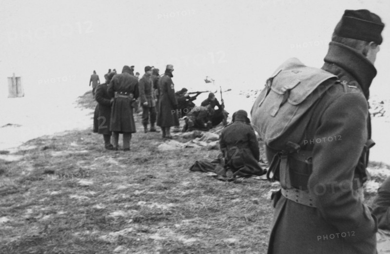 Group of Soldiers During Target Practice, WWII, HQ 2nd Battalion, 389th Infantry, US Army Military Base, Indiana, USA, 1942