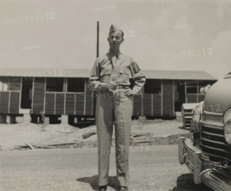 Soldier in Uniform, Portrait, WWII, HQ 2nd Battalion, 389th Infantry, US Army Military Base, Indiana, USA, 1942
