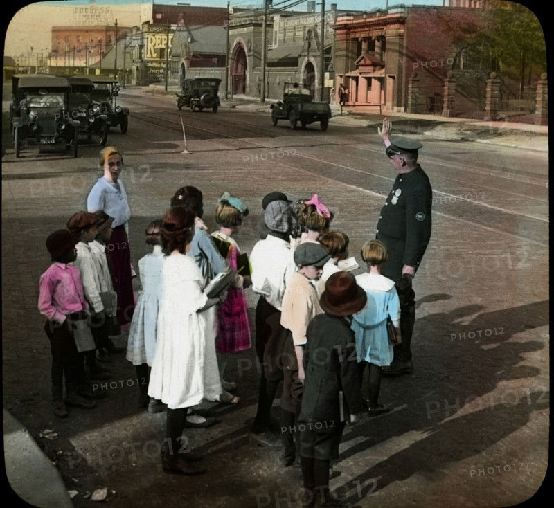 Traffic Policeman with Schoolchildren and Teacher, Cleveland, Ohio, USA, circa 1910's