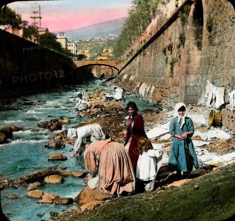 Wash Day, Funchal, Madeira Islands, Magic Lantern Slide, circa 1910